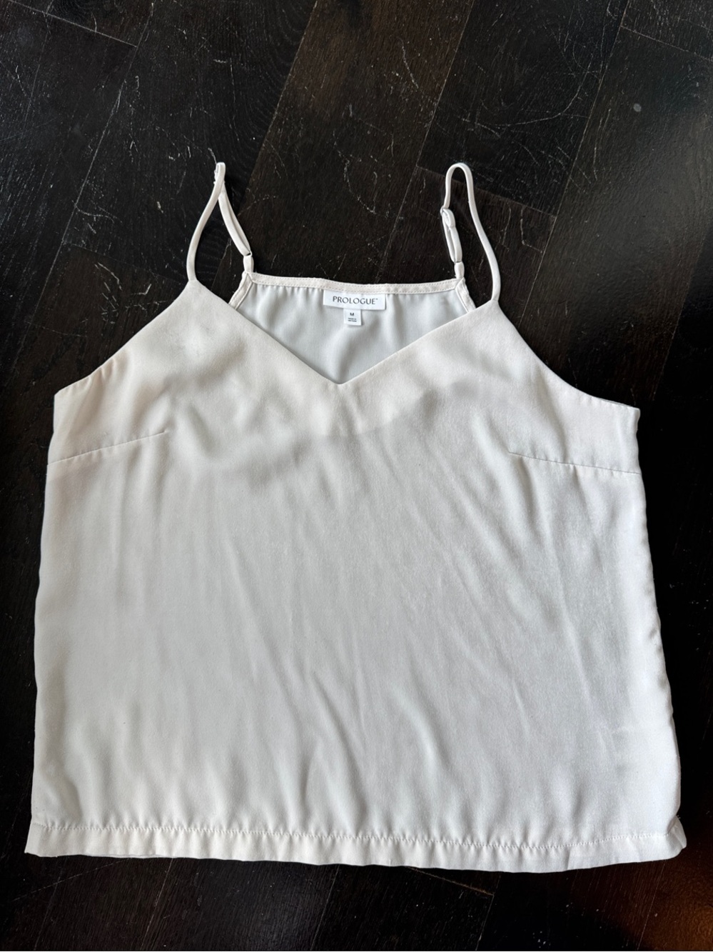 Prologue Cream V-Neck Satin Cami with Adjustable Straps